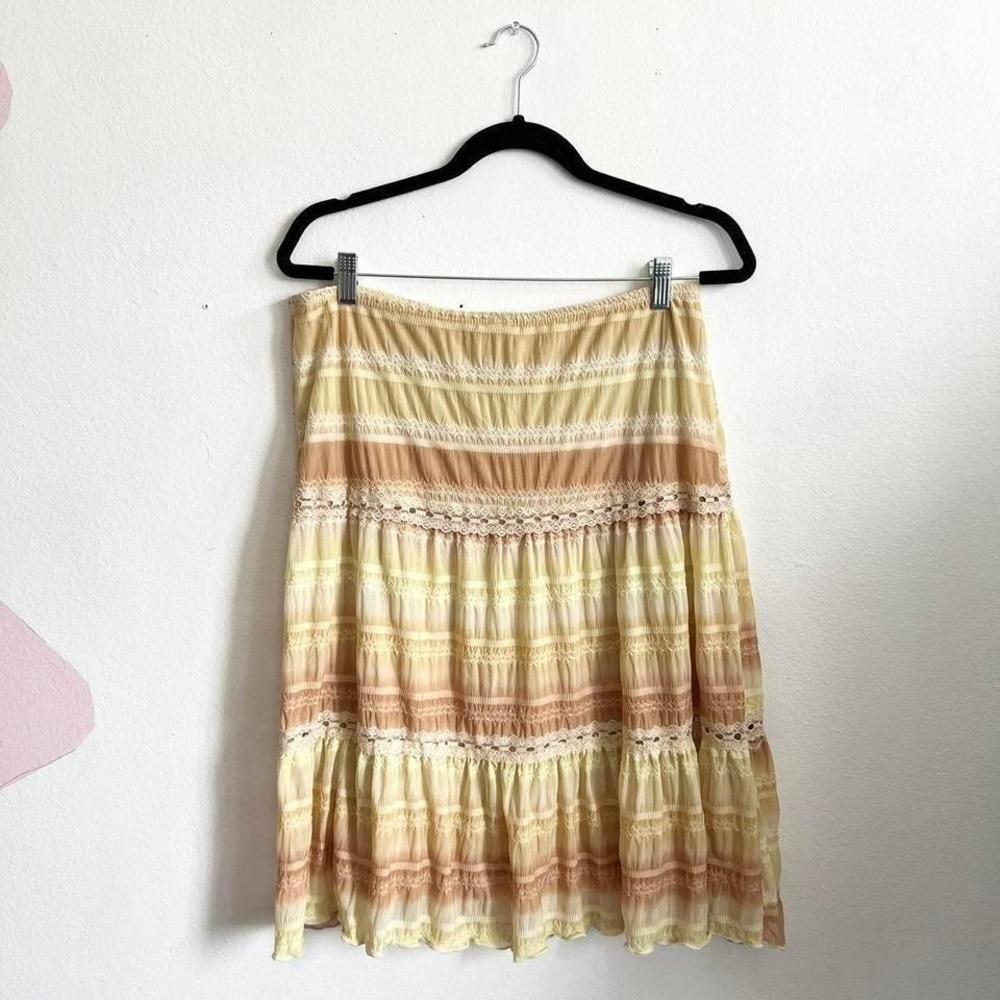 VTG Y2K 2000s‎ Tiered Maxi Skirt Large Cottagecore Milkmaid Prairie Hippie - Picture 2 of 5